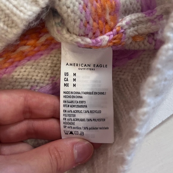 american eagle cream and multi colored fair isle nordic patterned knit sweater - Picture 5 of 7